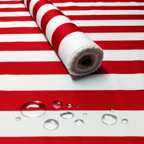 Tissu imperméable PREMIUM à rayures rouges et blanches, polyester PU, 190 g/m², largeur 160 cm