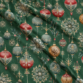Tissus en coton de Noël au mètre, 160 cm motif Boules de Noël vert