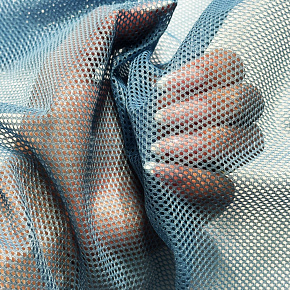 Tissu filet mesh bleu au mètre, maille fine 2 × 2 mm, 60 g/m², largeur 150 cm