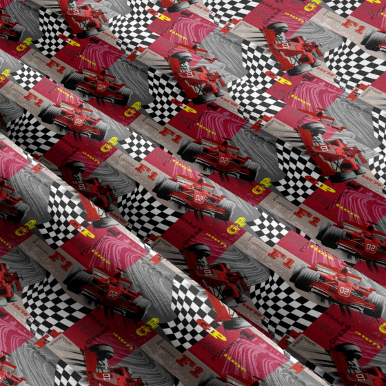 Tissu coton au métre imprimé sport F1 gris