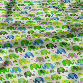 Tissu coton au métre imprimé Eléphants couleur vert