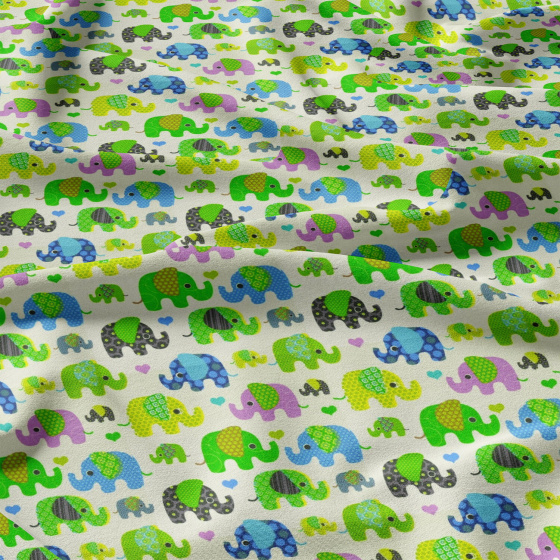 Tissu coton au métre imprimé Eléphants couleur vert