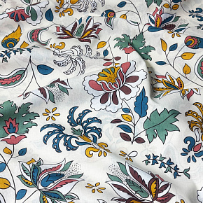 Tissu en coton au mètre, 125 g/m², largeur 160 cm, imprimé à fleurs sur fond blanc
