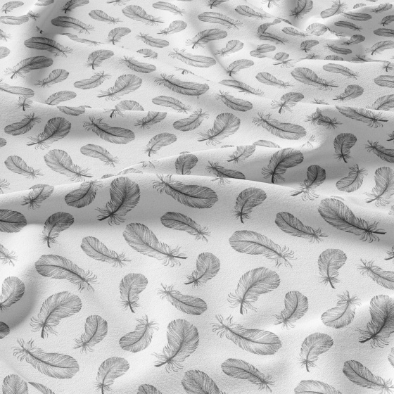 Tissu coton au métre couleur blanche plumes gris