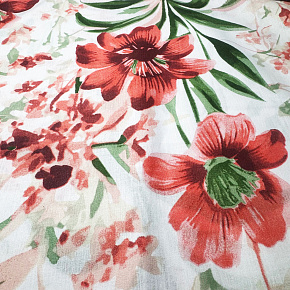 Tissu en coton au mètre, 125 g/m², largeur 160 cm, imprimé à fleurs sur fond blanc