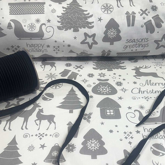 Vánoční bavlněná látka, metráž šíře 160 cm, MIX Šedý na Bílém