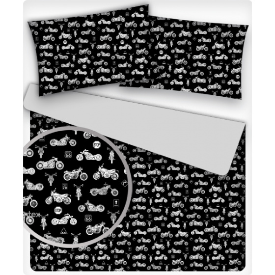 Dětská bavlněná látka metráž vzor Motocykly černý podklad