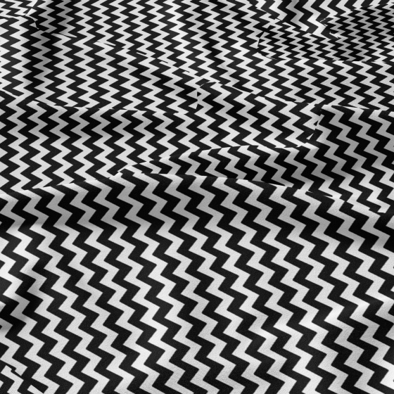 Tissu coton au métre couleur blanche zigzag noir