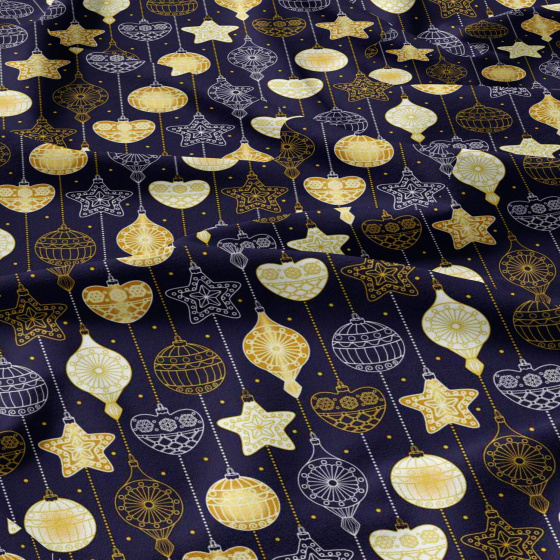 Tissus en coton de Noël au mètre, 160 cm motif Noël 20 bleu-marine