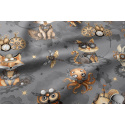 Tissu coton au métre imprimé Petits animaux, couleur Graphite