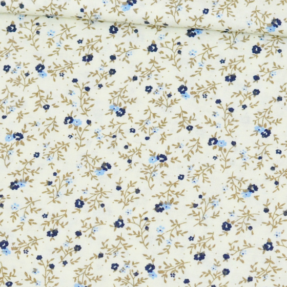 Dekorační dětská bavlněná látka vzor kytičky mini hnědé na bílém