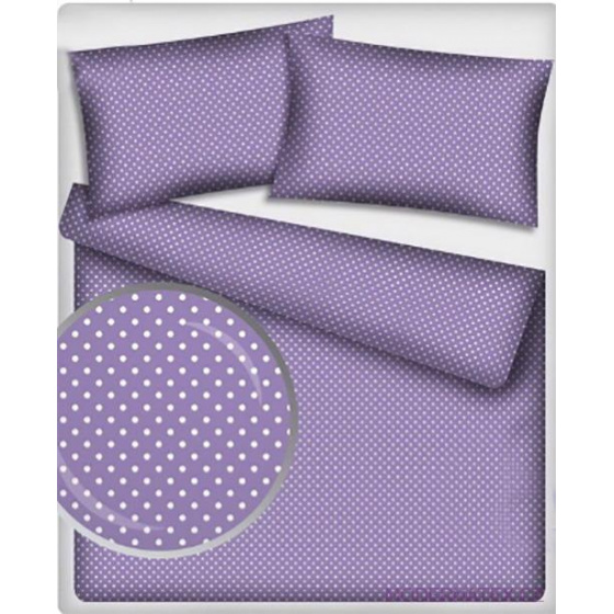 Dětské bavlněné látky vzor Puntík 4 mm bílý fialový podklad, metráž