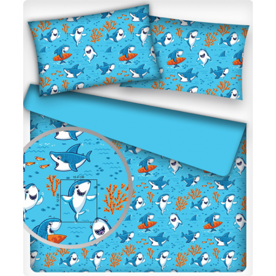 Dětské bavlněná látka metráž vzor Žralok tyrkys