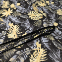 Tissu coton motif Feuilles sur noir
