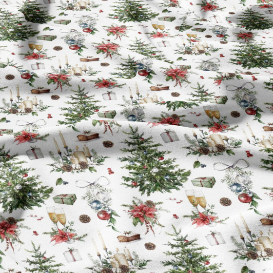 Tissus en coton de Noël au mètre, motif Sapin de Noël blanche, 160 cm