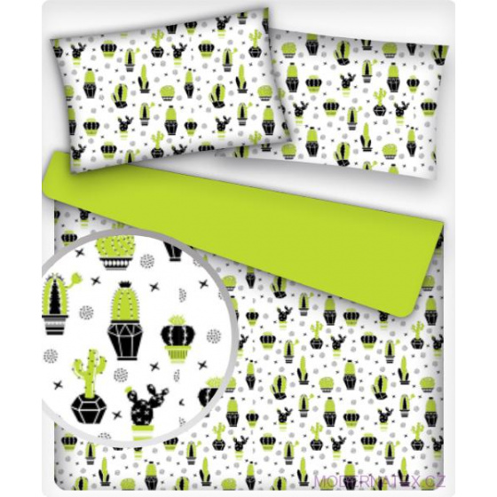 Dekorační dětská bavlněná látka vzor Kaktusy zelené na bílém