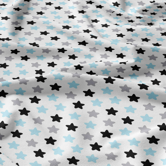 Tissu coton au mètre, 125 g/m², largeur 160 cm, imprimé Pentagones bleu et blanche