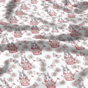 Tissu coton au métre imprimé Lapin couleur blanche
