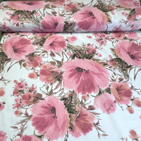 Tissu en coton au mètre, 125 g/m², largeur 160 cm, imprimé à fleurs sur fond blanc