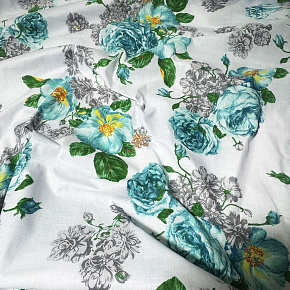 Tissu en coton au mètre, 125 g/m², largeur 160 cm, imprimé à fleurs sur fond blanc