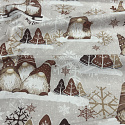 Christmas cotton fabric, by the meter, width 160 cm, Brown Elves on Gray