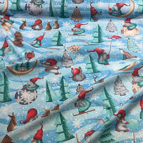 Tissus en coton de Noël au mètre, 160 cm motif Noël bleu