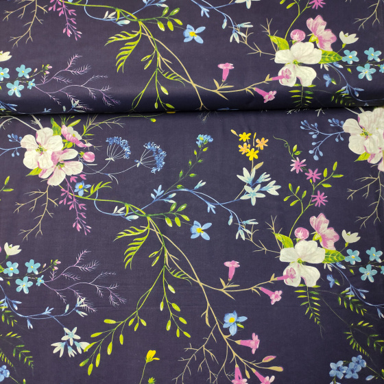 Bavlněná látka Květiny na granátovém