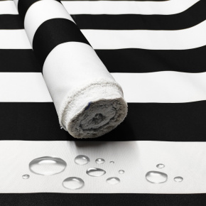 Tissu imperméable PREMIUM à rayures noires et blanches, polyester PU, 190 g/m², largeur 160 cm