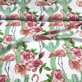Tissu coton au métre imprimé Flamants roses couleur blanche