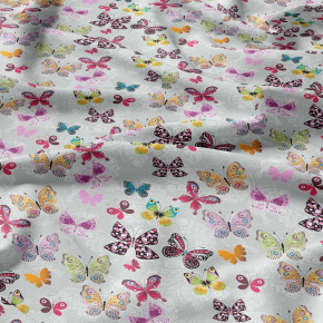 Tissu coton au métre imprimé Papillons Nez couleur gris