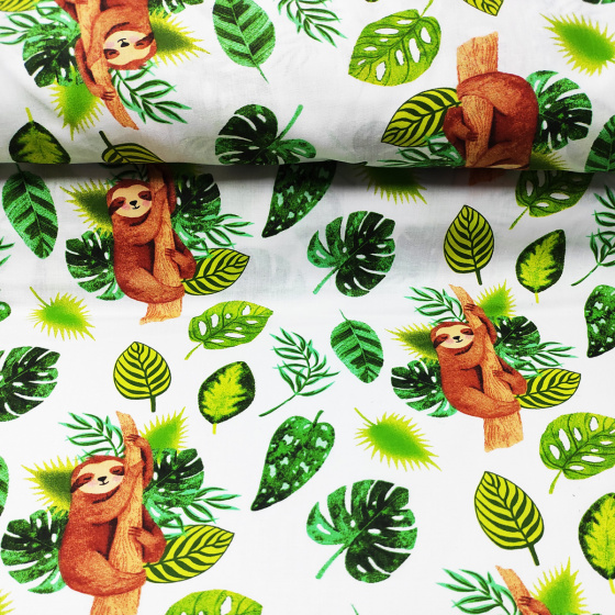 Dekorační dětská bavlněná látka vzor Opice na bílém