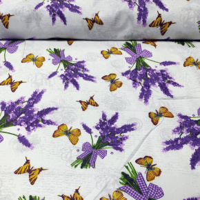 Tissu en coton au mètre, 125 g/m², largeur 160 cm, imprimé à fleurs lavande Tissu en coton au mètre, 125 g/m², largeur 160 cm, imprimé à fleurs lavande