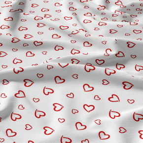Tissu coton au métre couleur blanche, coeurs rouge