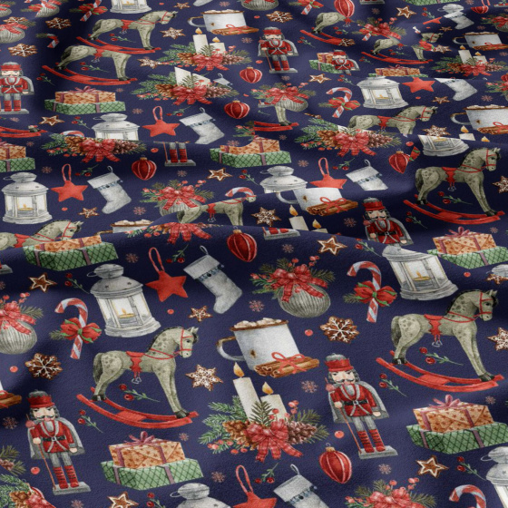Tissus en coton de Noël au mètre, Garde de Noël blue-marine, 160 cm