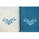 Serviette de toilette à broder en coton, éponge (2 pièces) Turquoise et Ecru