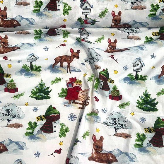 Vánoční bavlněná látka, metráž, šíře 160 cm, vzor Vánoce na Bílém 2