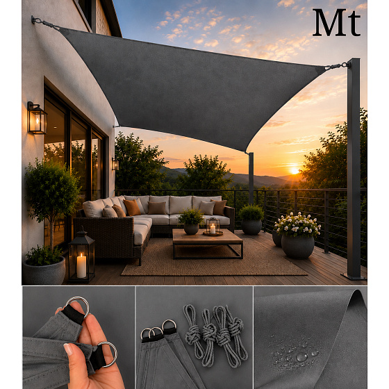 Voile d’ombrage rectangulaire 3x4 m, Oxford 165 g/m², protection contre le soleil avec protection UV, gris