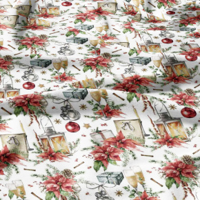 Tissus en coton de Noël au mètre, motif Lampe et Lunettes blanche, 160 cm