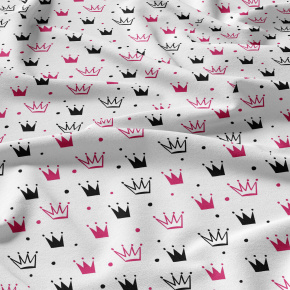 Tissu coton au mètre, 125 g/m², largeur 160 cm, imprimé Couronnes amarant et blanche