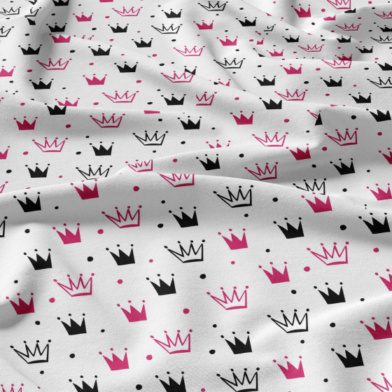 Tissu coton au mètre, 125 g/m², largeur 160 cm, imprimé Couronnes amarant et blanche