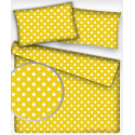Dětské bavlněné látky vzor Puntík 10 mm bílý žlutý podklad, metráž