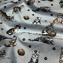 Cotton fabric, by the meter. Cats and a Ball of Yarn on St.Gray