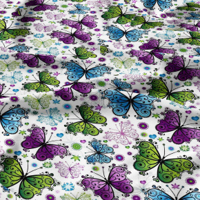 Tissu coton au métre imprimé Papillons été couleur blanche