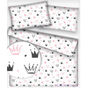 Dětská dekorační bavlněná látka vzor korunky růžové bílém 