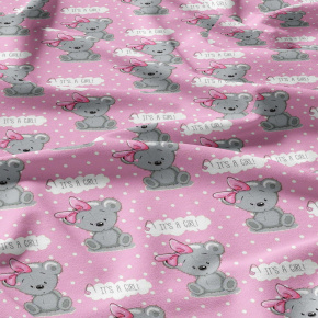 Tissu coton au métre imprimé IT'S A GIRL couleur rose