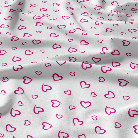 Tissu coton au métre couleur blanche, coeurs Rose