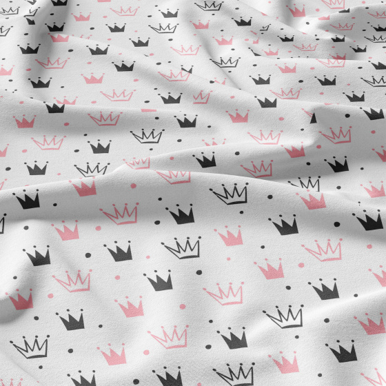 Tissu coton au mètre, 125 g/m², largeur 160 cm, imprimé Couronnes rose et blanche