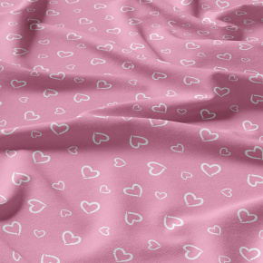 Tissu coton au métre couleur rose coeurs blanche
