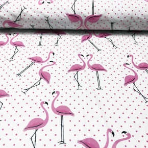 Tissu coton au métre imprimé Flamant et pois Rose Tissu coton au métre imprimé Flamant et pois Rose