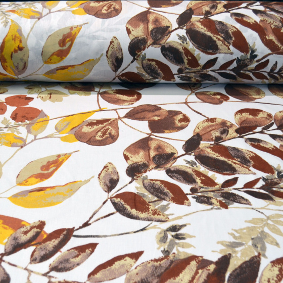 Tissu en coton au mètre, 125 g/m², largeur 160 cm, imprimé à fleurs sur fond blanc